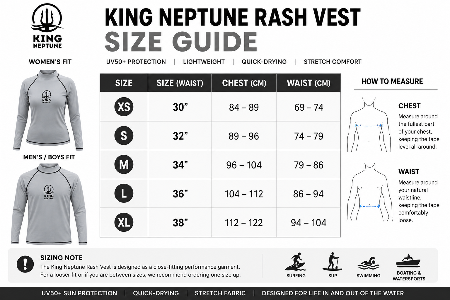 King Neptune Titanium Grey Long Sleeve Rash Vest - UPF 50